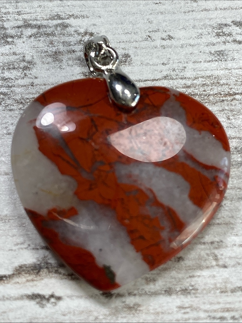 Natural Brecciated Red Jasper Heart Pendant Silver Bail Necklace - Picture 3 of 4